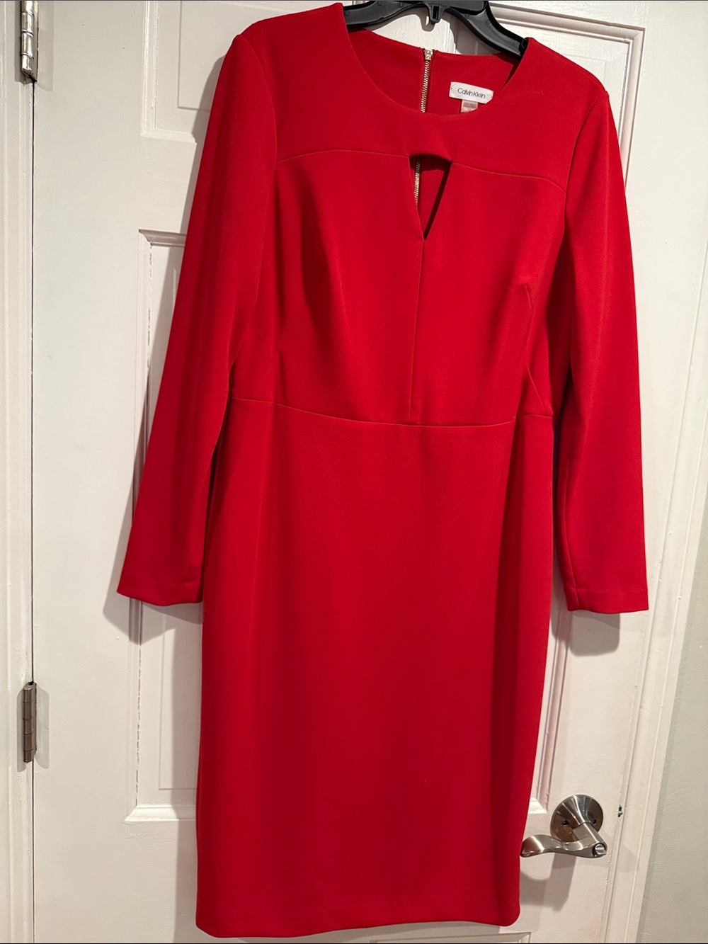 Calvin Klein Red Long Sleeve Keyhole Sheath Dress